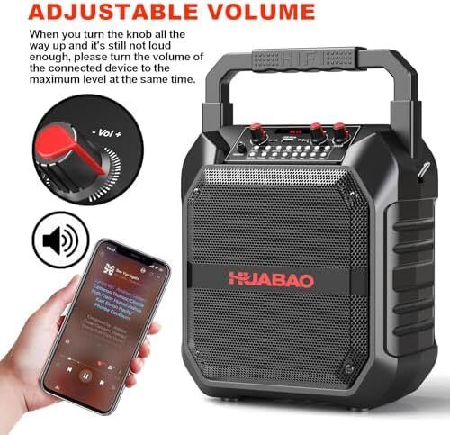 Karaoke Machine with 2 Wireless Microphones, Portable Bluetooth Speaker for Adults & Kids, Bass & Treble Adjustment, PA System Supports TF Card/USB/FM/AUX for Home Party, Indoor and Outdoor