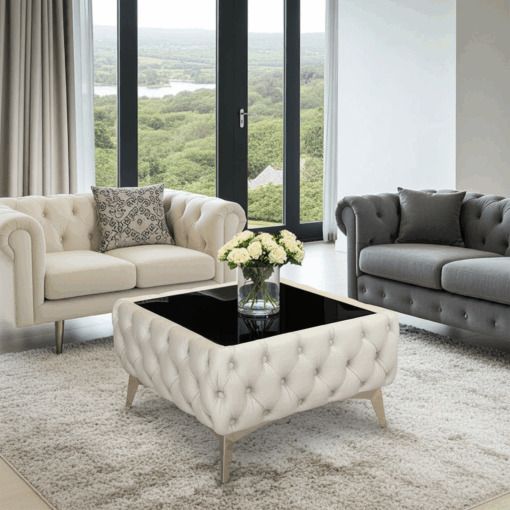 Chesterfield coffee table with glass 63x63x45cm