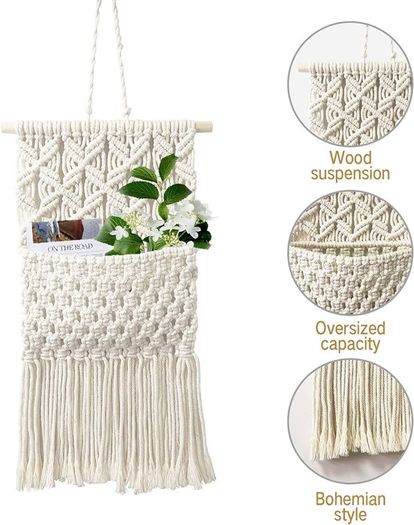 NEW SALE | Wall Hanging Tapestry,Wall Decor Chic Handmade Cotton,Woven Bohemian Home Decoration,Magazine Storage Organizer Tapestry Pocket Boho Wall Decor for Living Room Bedroom Party Decoration