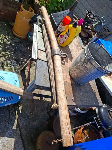 This Antique 19th Century Wooden Single Tree used to connect a Horse or Ox to Farm Equipment. The item features handmade wooden construction with blacksmith-forged iron hook Stage or Movie Props