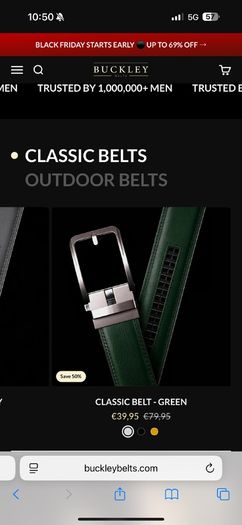 Man's belt "Buckley" brand green colour