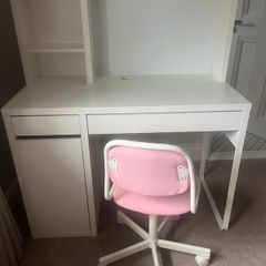 Ikea Micke Desk White and Orfjall Swivel Chair Pink