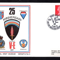 1970 Great Britain National Army Museum Cover Celebrating 25th Anniversary of VE (Victory in Europe) Day trying 4d definitive stamp