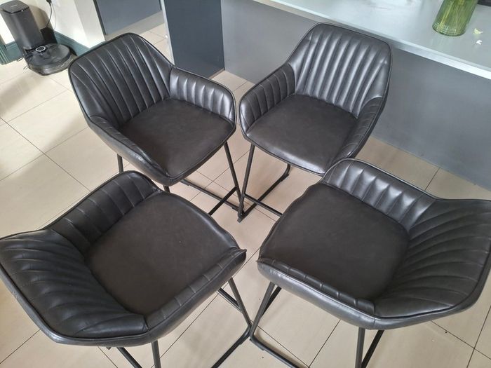 4 Grey high Stool leather chairs