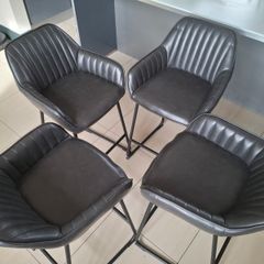 4 Grey high Stool leather chairs