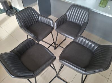 4 Grey high Stool leather chairs