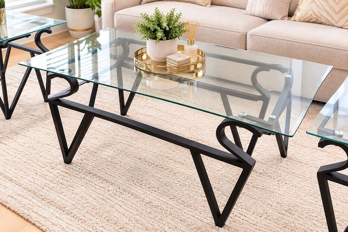 Glass Centre Table with 2 Matching Side Tables 3 Piece Set