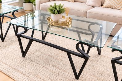 Glass Centre Table with 2 Matching Side Tables 3 Piece Set