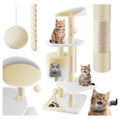Cat Scratching Tree with Sisal Trunks for Claws, Kennel, Balls and Play Rope, Height 112 cm, with Lots of Cuddling and Playing Options