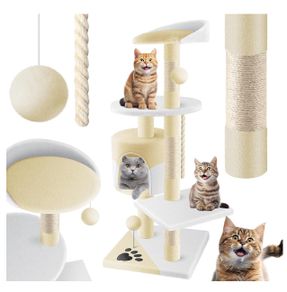 Cat Scratching Tree with Sisal Trunks for Claws, Kennel, Balls and Play Rope, Height 112 cm, with Lots of Cuddling and Playing Options