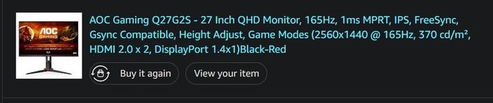 AOC Q27G2S 1440p 165hz Gaming Monitor