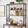 _kitchen shelf, standing shelf with shelves, with 6 hooks and metal frame, industrial design, for microwave, cooking utensils, 80 x 40 x 167 cm, vintage brown-black Image 5