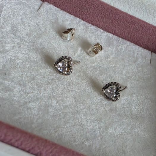 Pandora elevated heart stud earrings very good condition