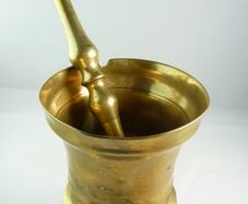 Antique Brass Pestle & Mortar, Small Bell-Shaped Apothecary Style 8.5cm Tall.