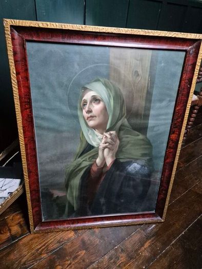 Vintage 1934 large print Mater Dolorosa glass wood framed