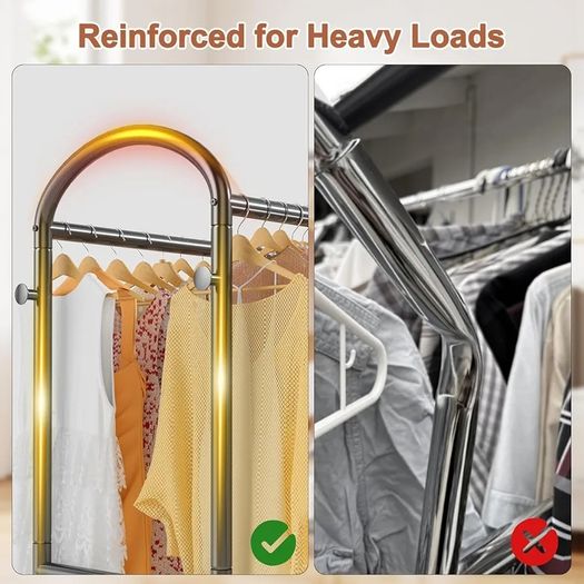 Heavy Duty Rolling Clothes Rail for Hanging Clothes, Double Hanging Rail with Lockable Castors, 326 KG Load Capacity, Metal Clothing Rail for Bedroom, Laundry, Retail, Black