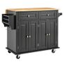 Kitchen Island Cart, 43" Wood Top Mobile Carts with Storage Cabinet, Rolling Table with Drop Leaf, Spice Rack, Towel Bar, Adjustable Shelf, Drawer, and Hooks, Portable Islands on Wheels, Black Image 9