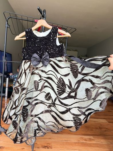 Girls Elegant Black Sequin Velvet Party Dress
