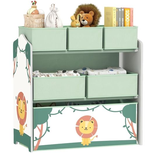 Kids Toy Storage Units, 3-Tier Toy Organiser Shelf with 6 Removable Boxes for Kids, Bedroom, Playroom, Green