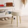 Velvet Round Footrest, Makeup Vanity Stool, Side Table, Pouf Couch Seat, Golden Steel Legs, Creamy-White L/G-30M Image 5