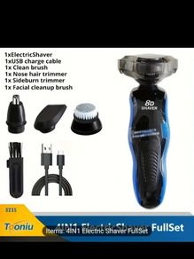 4 In 1 Mens Electric Shaver Razor Wet Dry Usb Charging Rotary Cordless Rotary Shaver Grooming Kit