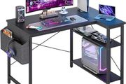 L Shaped Gaming Desk, 100x70 cm Computer Desk with Storage Bag, Office Desk Small Writing Table with Large Reversible Storage Shelves, Workstation for Study Play Work Home Office, Black