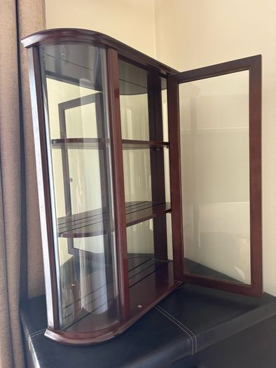 Vintage The Bombay Company Mirrored Curved Glass Wood Curio Cabinet