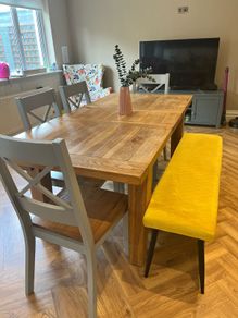 solid oak dining table and chairs