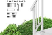 Handrails for Outdoor Steps, 1-2 Step Stair Hand Rail Kit, Transitional Carbon Steel Railings with Installation Kit, Stair Rails for Seniors, Concrete Steps &amp; Porch &amp; Deck, White Retro Arch