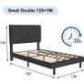 Small Double Bed Frame, Black, Upholstered Wooden Slat Bed Frame with Headboard Image 7
