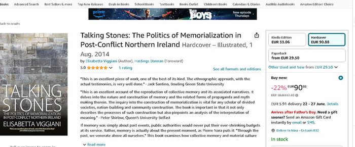 Talking Stones: The Politics of Memorialization in Post-Conflict Northern Ireland Elisabetta Viggiani