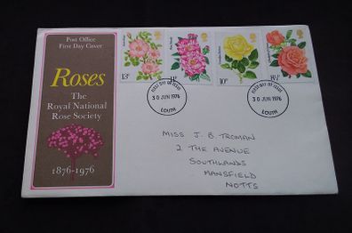 Great Britain Stamps : Roses : The Royal National Rose Society 100th Anniversary , First Day Cover - 1976
