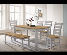 Solid Wood Dining Table Set + 4 Chairs & Bench