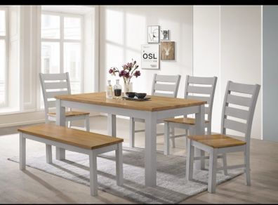 Solid Wood Dining Table Set + 4 Chairs & Bench
