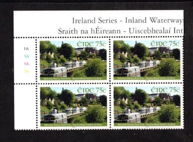2006 Ireland Inland Waterways 75c The Belturbet Commemorative Stamp Plate Block 1A1A1A1A Mint Never Hinged (MNH)