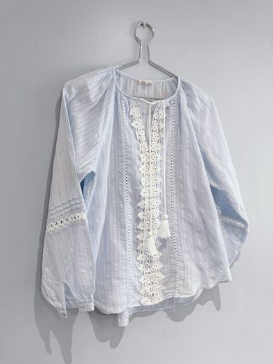 Pre Owned River Island Light Blue Boho Lace Trim Blouse