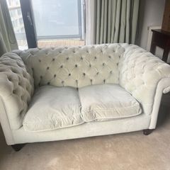 Moving Sale - Sandyford - Everything must go asap!" Velvet Chesterfield 2 Seater Sofa Light Grey