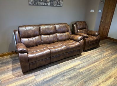 Tan leather Recliner Sofas suite sets