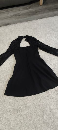 River Island Black Lace High-Neck Skater Mini Dress - Size 12