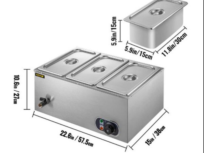3 Pan Electric Catering Food Warmer Steam Table Stainless Steel Adjustable Temperature Buffet Restaurant 220v