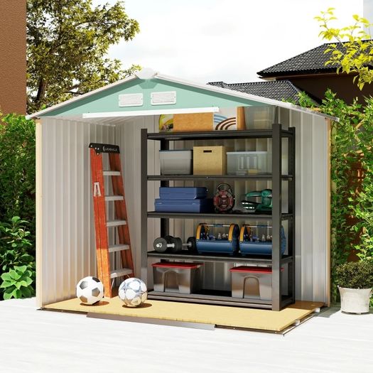 7 x 4ft Metal Garden Shed, Outdoor Storage Tool House with Ventilation Slots, Foundation Kit and Lockable Double Doors, Light Green