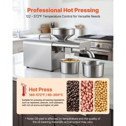 Oil Press Machine, 3.75KG/H Capacity, 750W Oil Extractor Machine, Automatic Electric Oil Maker for Home Commercial Use, 50c-300c Hot Pressing for Peanuts Sesames Soybeans Almonds