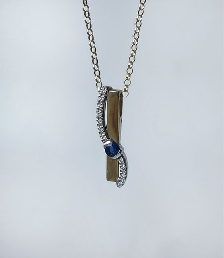 Two Tone 9ct Gold 0.06ct Diamonds and Sapphire Pendant