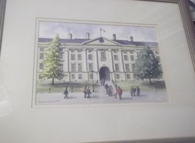 a water colour painting  picture of trinity college dublin