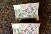2 beautiful vintage decorative colourful painted metal planters with legs.