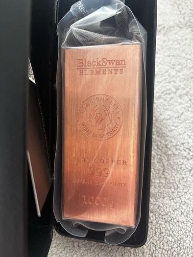 1kg Pure Copper Bar. 1000g fine copper bar with box and certificate