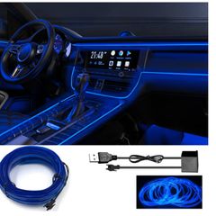 EL Wire Car LED Interior Lights Strip USB Neon Wire Lights 197 inch 6mm Sewing Edge Glowing EL Wire Lights for Car Ambient Lighting Kit 5M/16.5ft Car Decorations LED Lights for Car Interior