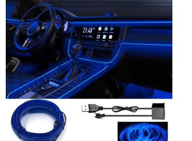 EL Wire Car LED Interior Lights Strip USB Neon Wire Lights 197 inch 6mm Sewing Edge Glowing EL Wire Lights for Car Ambient Lighting Kit 5M/16.5ft Car Decorations LED Lights for Car Interior