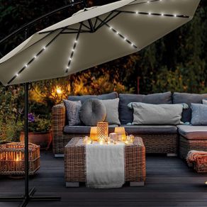 Aluminium LED Solar Cantilever Parasol, Diameter 300 cm, Sun Umbrella with Crank and On/Off Switch, Garden Parasol with UV Protection, Sun Shade with Stand, Market Umbrella, Waterproof