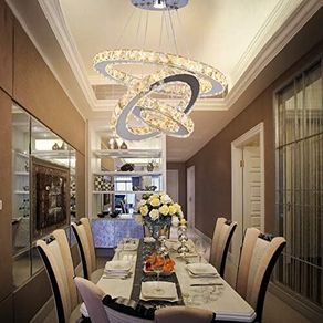 Modern Hanging  Crystal Chandelier 3 Ring Adjustable LED Pendant, Warm White